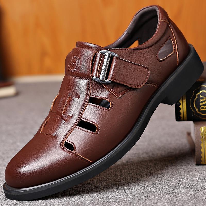 

Кожаные сандалии мужские 2025 лето платье дырявые туфли сумка голова полые кожаные туфли мужские туфли 2025 38 коричневый