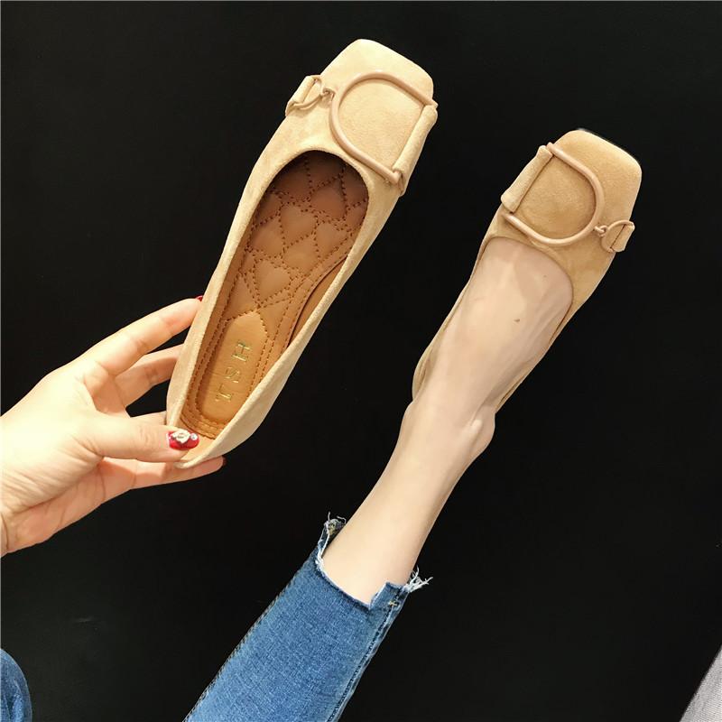 Fashion Flat Shoes for Women Spring 2025 New Suede Square Toe Shallow Cut Flat Bottomed Lefu Soft Bean Shoes Ladies Big Size 44 45 46