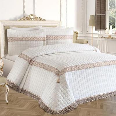 Colcha acolchoada Roza 3 peças, colcha 250x260 com fronha, tecido de algodão, tamanho casal, cama completa, bege