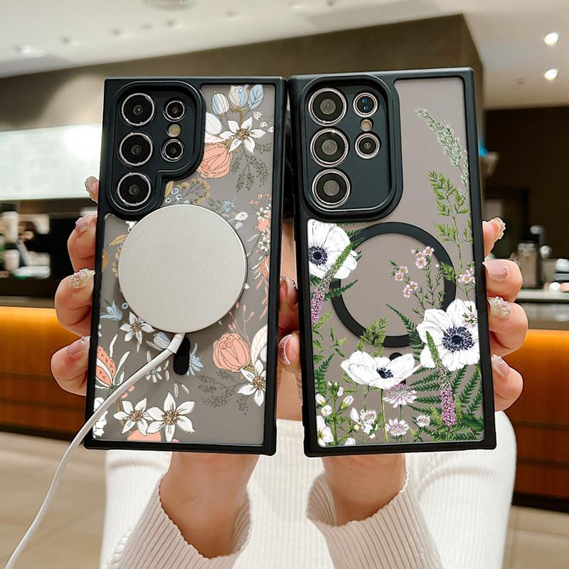 

Fashion Floral Pattern Frosted Magnetic Phone Case For Samsung S24 Ultra S23 FE S22 Plus Clear Shockproof Soft Edge Slim for Magsafe Protection Cover Samsung S24