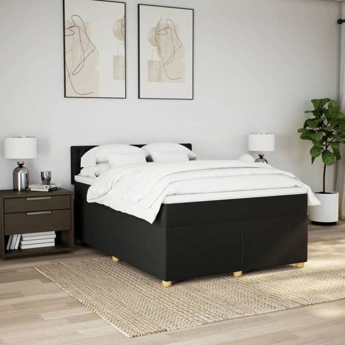 VidaXL Slat Bed Base with Mattress Black 140x200 Cm Fabric 3286719