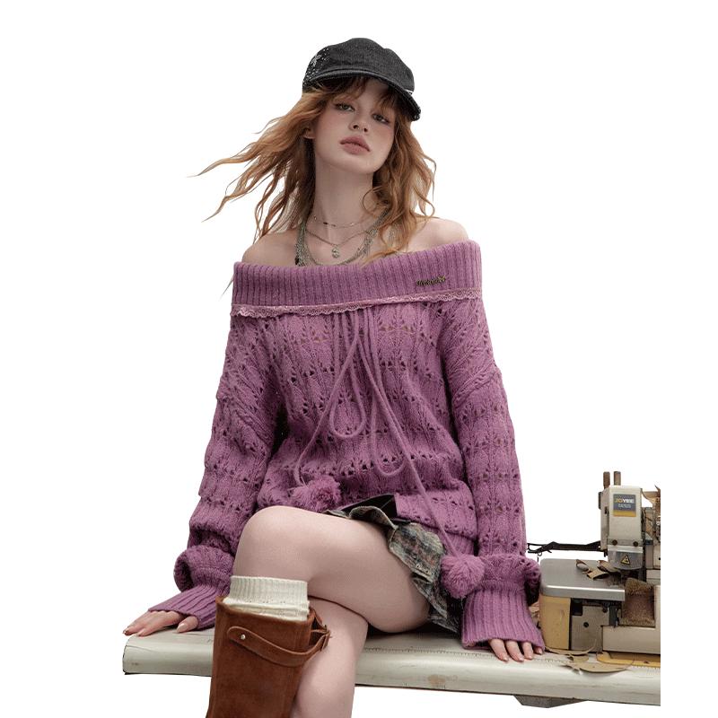 

UNIFREE Hollow Out One-Shoulder Sweater L