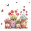 Floral Flower Pot with Butterfly Wall Stickers, Removable Anti-Static Waterproof Self-Adhesive PVC Decals for Living Room Bedroom Kitchen Decoration