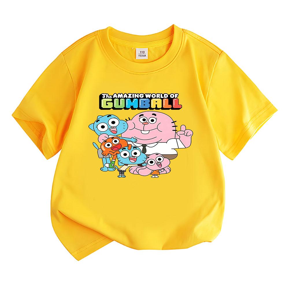 

The Amazing World of Gumball Children s T-shirt 100% Cotton Cartoon Tees Boys Girls Fashion Anime Short Sleeve Kids Top Summer 160 жовтий
