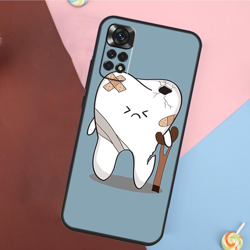 Cartoon Dentist Dental Crowned Teeth Cover For Xiaomi Redmi Note 13 Pro 14 12 11 9 10 9S 10S 11S 12S Redmi 14C 10C 12C 13C Case