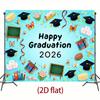 2D Cute Graduation 2026 Banner, Light Blue with Butterflies and Macarons