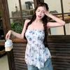 Summer new niche design pleated print tube top Spice girl top women's clothing can be worn outside sleeveless off-the-shoulder vest