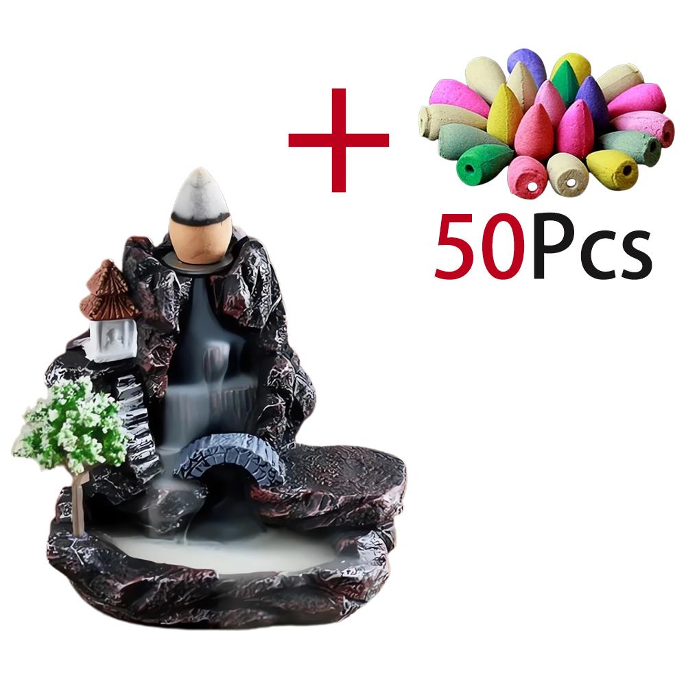 Backflow Incense Holder Waterfall Incense Burner Home Decor Aromatherapy Ornament Incense Cones with Backflow Incense Cones