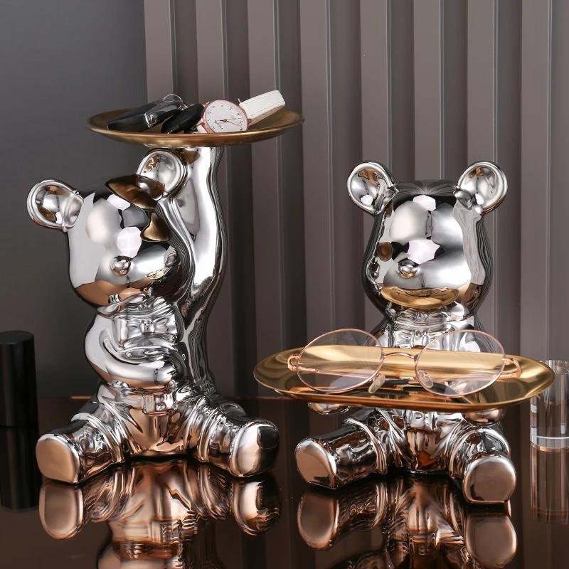 Home Decor Ceramic Colorful Plating Bear Storage Box Home Living New Room Desktop Tray Decorative Statue Money Box Ornaments