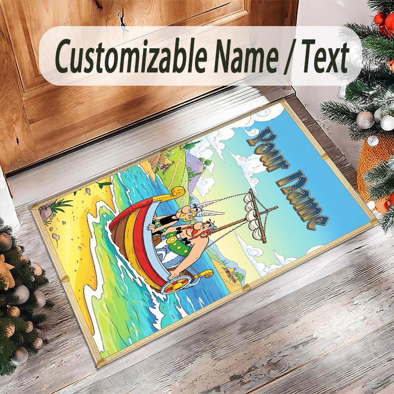 Personalized Crystal Velvet Carpet Custom Name Text,Asterix & Obelix Anti Slip Area Rug For Home Decoration
