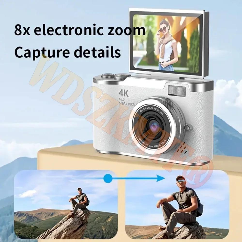 180° Flip Screen Digital Camera 48MP Retro CCD 8X Digital Zoom Student Compact Photography Camcorder Selfie Cam Video Recorder