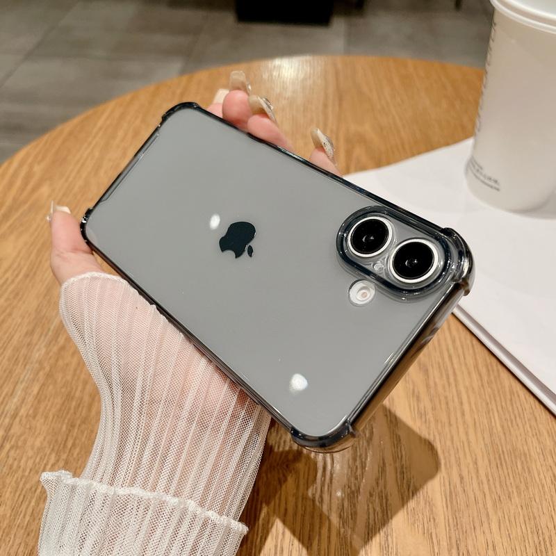 

Простой цветной прозрачный чехол для телефона TPU для iPhone 16 Pro Max 15 Pro 14 Plus 13 12 11 тонкий мягкий ударопрочный прозрачный чехол для задней крышки iPhone 16 Pro Max чёрный