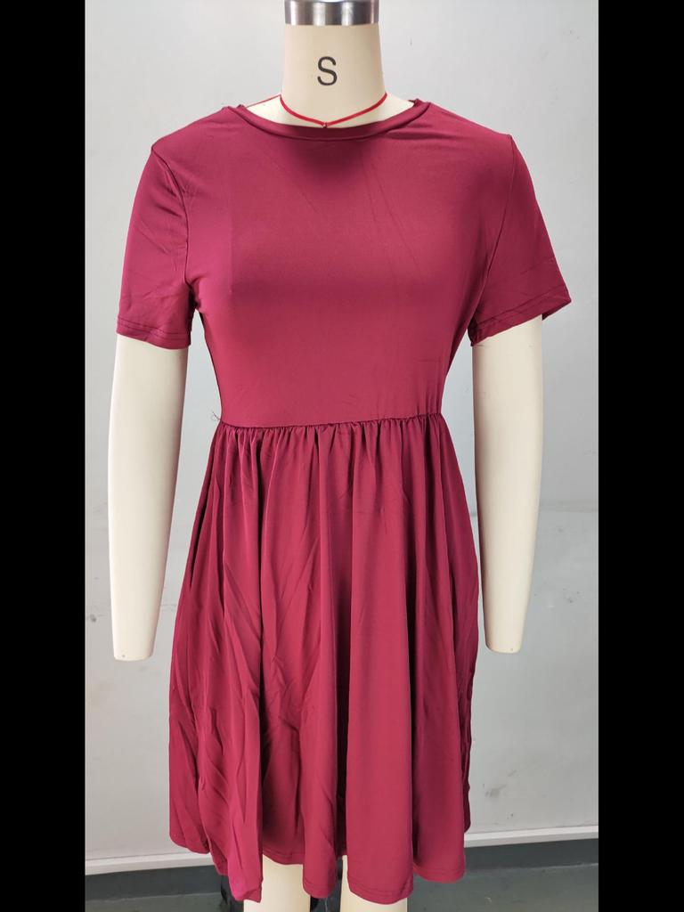 2024 Damen Elastischer Bund Strick Rundhals Kurzarm Sommerkleid