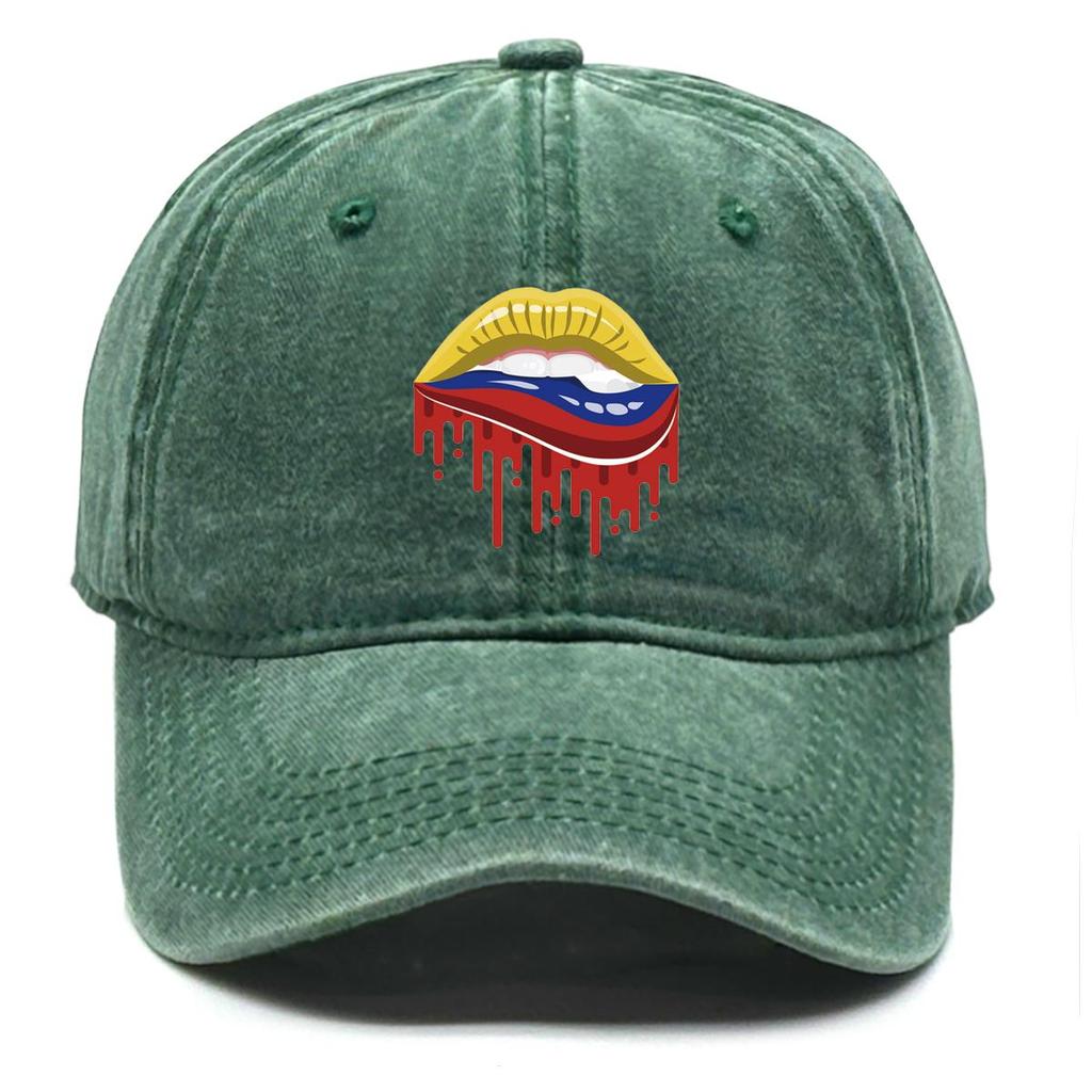 Colombia Flag Mouth Print Snapback Baseball Hat, Patriotic Mesh Hat Stylish Curved Brim Retro Leisure Adjustable Sun Hat