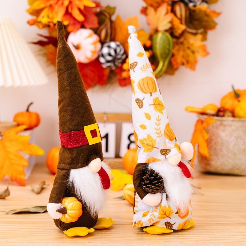 New Thanksgiving Harvest Festival Decorative Gnome Doll Holding Pumpkin And Pinecone Figurine For Autumn Celebration
