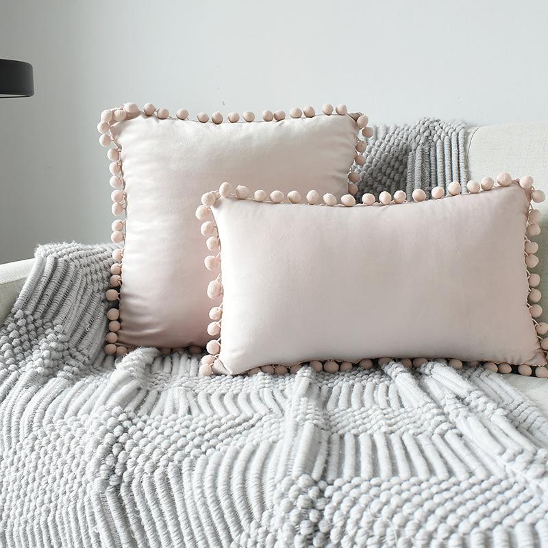 Inyahome Solid Color Velvet Throw Pompom Pillow Covers Pillowcase for Home Decor Sofa Living Room Bed Couch Farmhouse Outdoor
