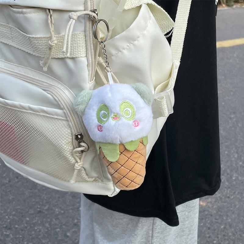 Creative Cartoon Cone Panda Keychain Pendant Ice Cream Hanger Doll Cute Bag Accessories