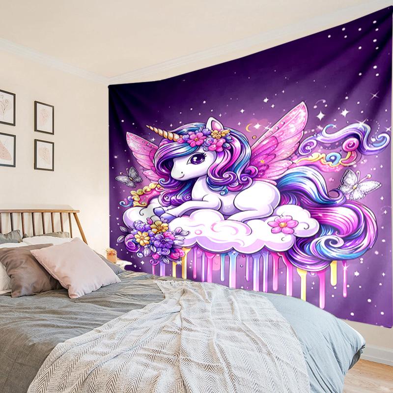 Rainbow Unicorns Garden Tapestry, Unique Design Tapestry, Wall Decor for Bedroom,Livingroom, Playroom,Heartwarming Fan Holiday Gifts