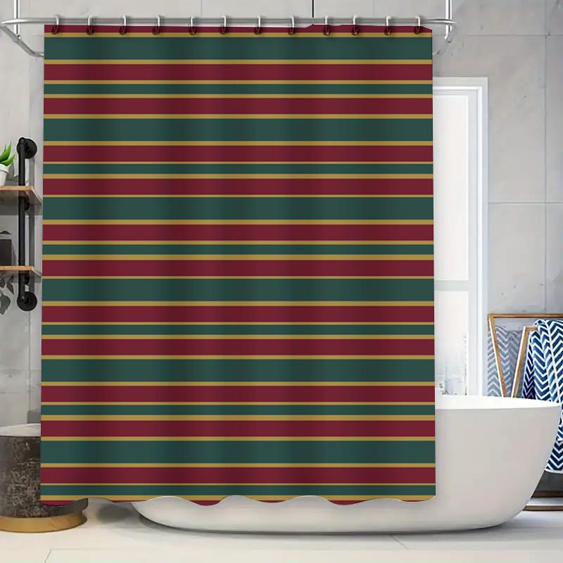 

Classic Striped Shower Curtain Red, Green, Gold Black Horizontal Lines Bath Decor Waterproof Fabric Shower Curtains For Bathroom W60H190(CM)-1 Pcs