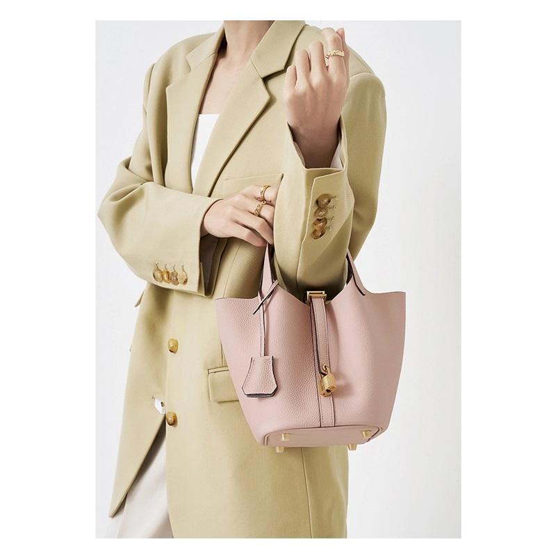 High End Leather Bucket Bag Large Capacity Messenger Bag Female Vegetable Basket Handbag Mommy Bag Bridal Wedding Bag