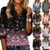 Haut rétro tendance et décontracté d'été pour femme, col en V, patchwork, manches trois-quarts