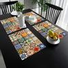 Contemporary Table Mats Set Multicolor Geometric Pattern Blue Orange Theme with Minimalist Tableware for Dining Room
