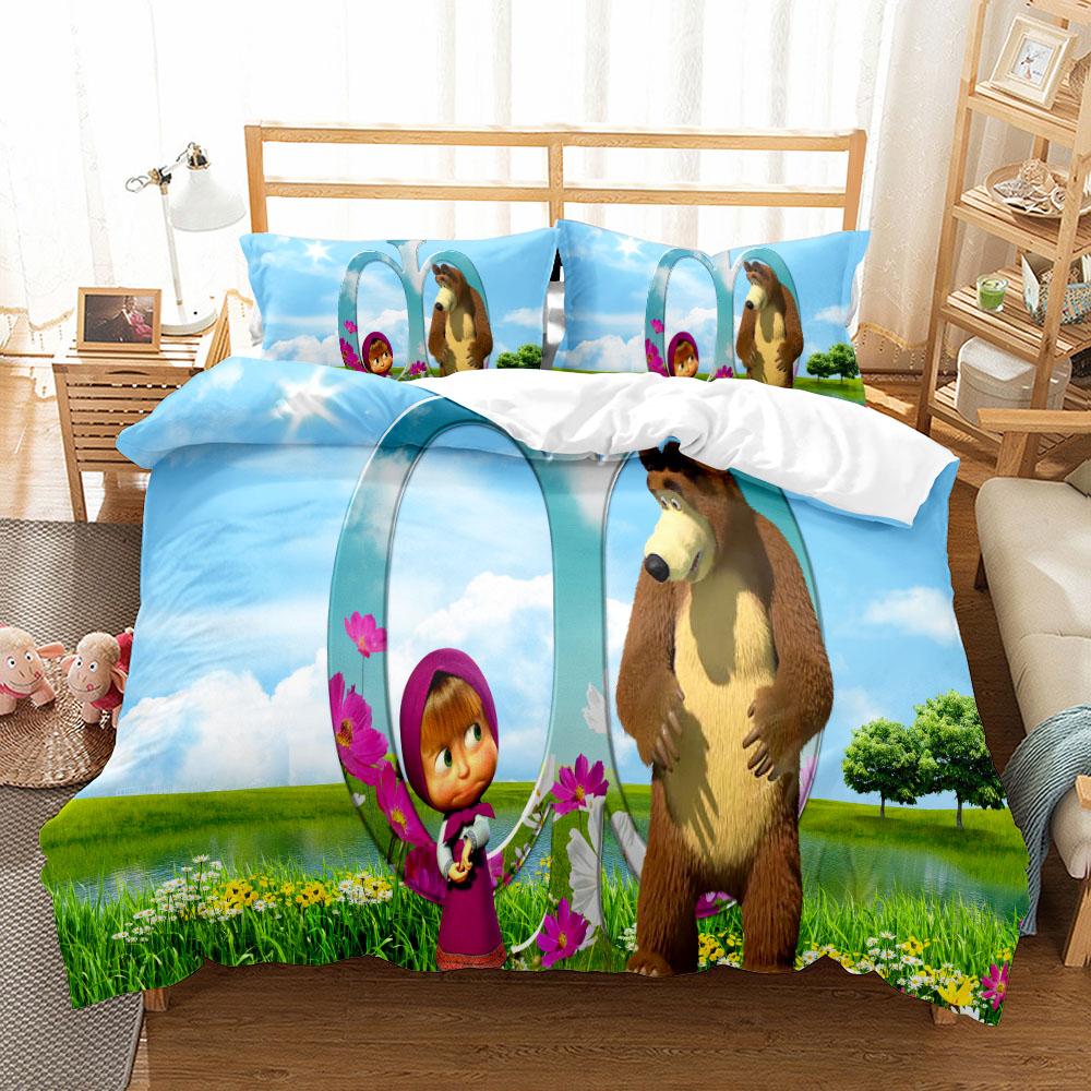 Cartoon Children Bedding Set King Queen Double Full Twin Single Size Girl Y El Oso Bed Linen Set