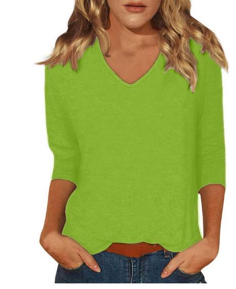 Women's Daily Versatile Casual V-Neck Solid Color Seven-Sleeve T-Shirt Top