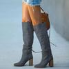 New Style Popular Women Fashionable Casual Vintage Retro Long Knee-high Cowboy Boots Square Heels Shoes Boot Woman Zapatos Mujer