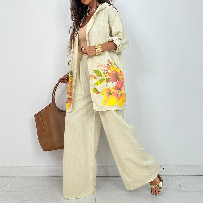 New Lapel Print Fashionable Loose Casual Long-sleeved Plum-size Suit for Women