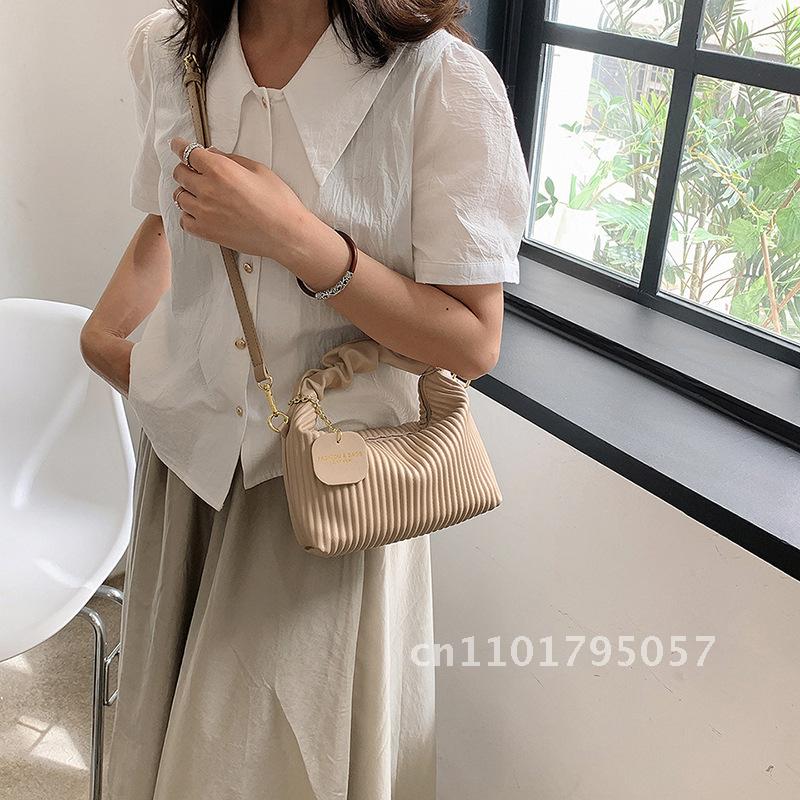 Vertical Stripe Textured Handbag Urban Minimalist Crossbody Small Square Bag High-End Women's White Black Khaki Green