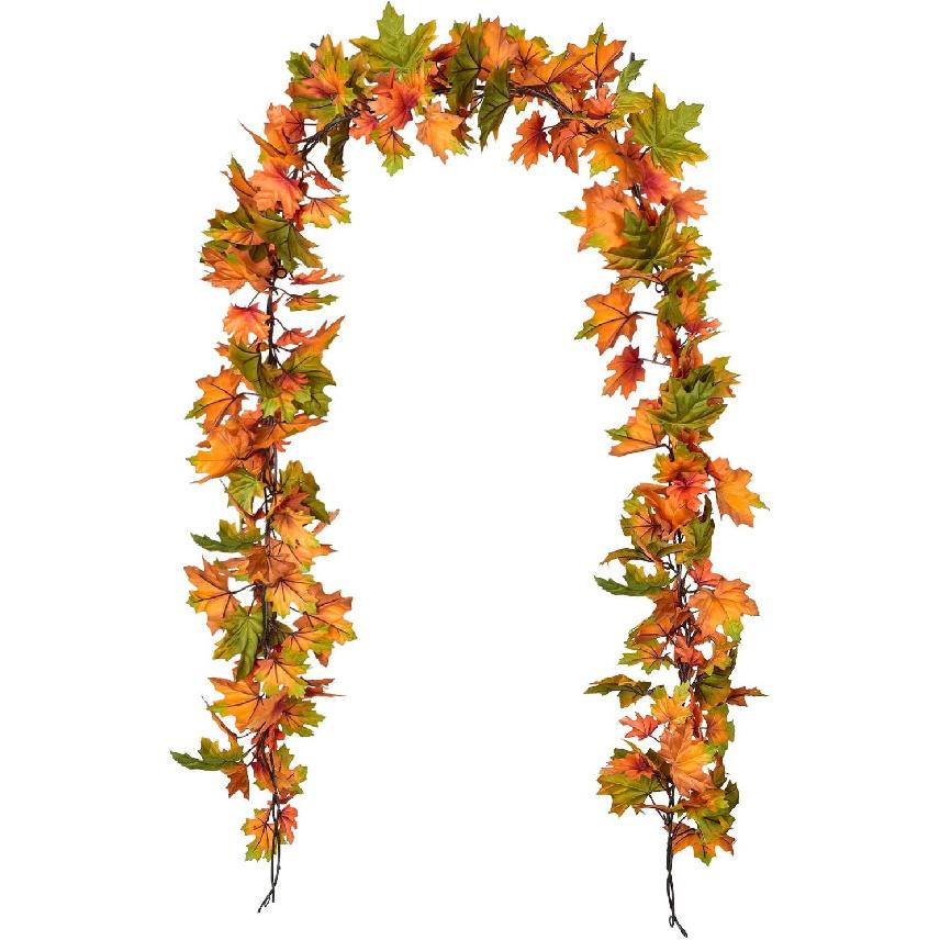 Lvydec 2 Pack Maple Leaves Fall Garland - 6.5ft/Strand Artificial Fall Foliage Garland Colorful Autumn Decoration for Home Wedding Party Thanksgiving