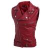 Hot + Men's Leather Vest Slim Fit Multi Zipper Lapel Short Leather Vest Jacket 5641