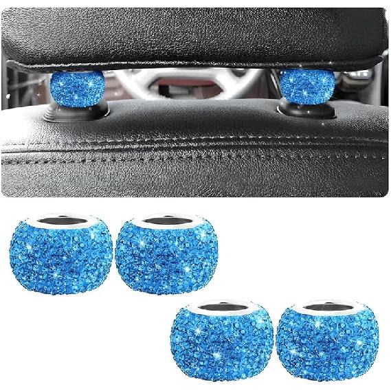 BELOMI 4 Pack Car Headrest Collars, Bling Car Head Rest Collars Rings Decor, Rhinestone Car Head Rest Collars, Diamond Interior Car Seat Accessory