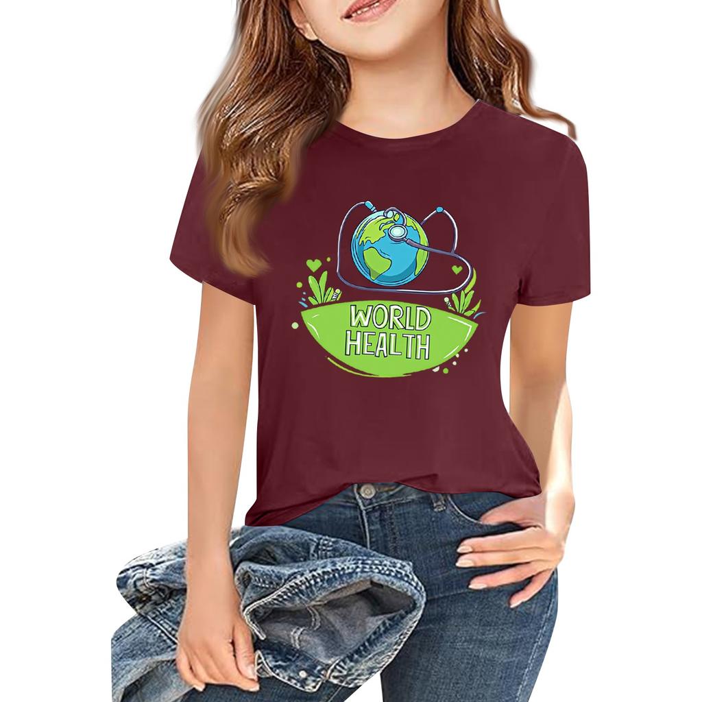 Children's Fashion Casual Short Sleeve Printed Round Neck Short Sleeve T-Shirt Top
