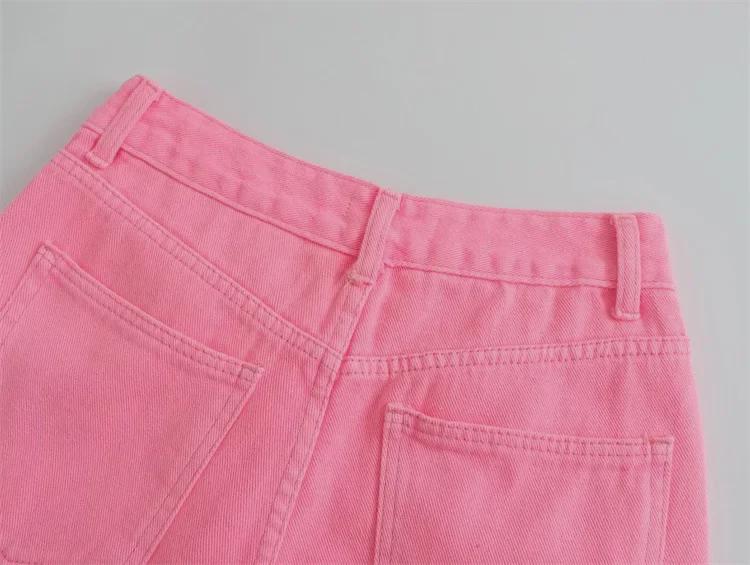 Jeans rosa petite a vita alta stile coreano a gamba larga - Estivo da donna vestibilità ampia