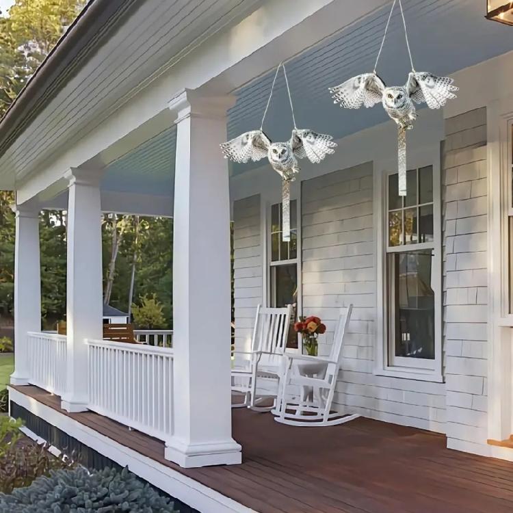 Bird Scare Owl Decors with Mirror Like Strips and Bells for Garage and Roof Defense