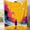 Ocean Waves and Bird Patterns Flannel Printed Blanket Suitable for All Seasons Suitable for Living Room Office Sofa and Travel