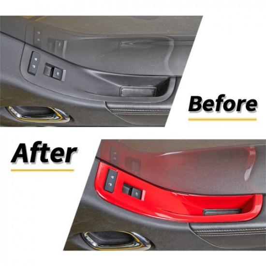 Window Lift Switch Button Panel Decor Cover Trim For 10-15 Chevrolet Camaro Red