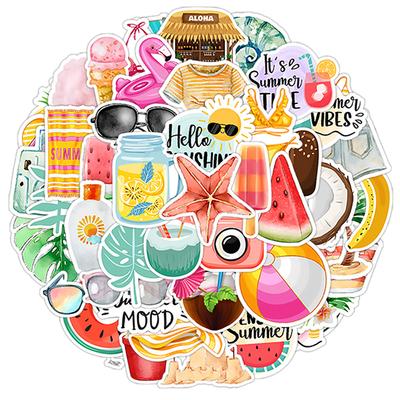 50PCS Aesthetic Summer Stickers Hawaiian Beach Surfing Stickers Waterproof Vinyl Decal Pack for Water Bottles Laptops Scrapbooks