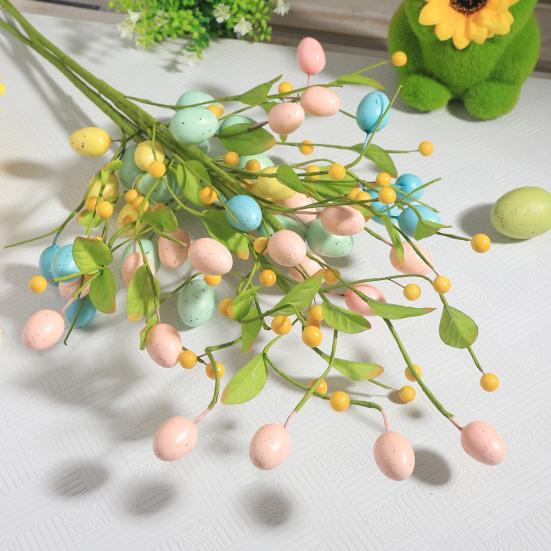 Artificial Easter Stem Fake Twig Branch with Pastel Eggs Green Leaves Spring Floral Picks