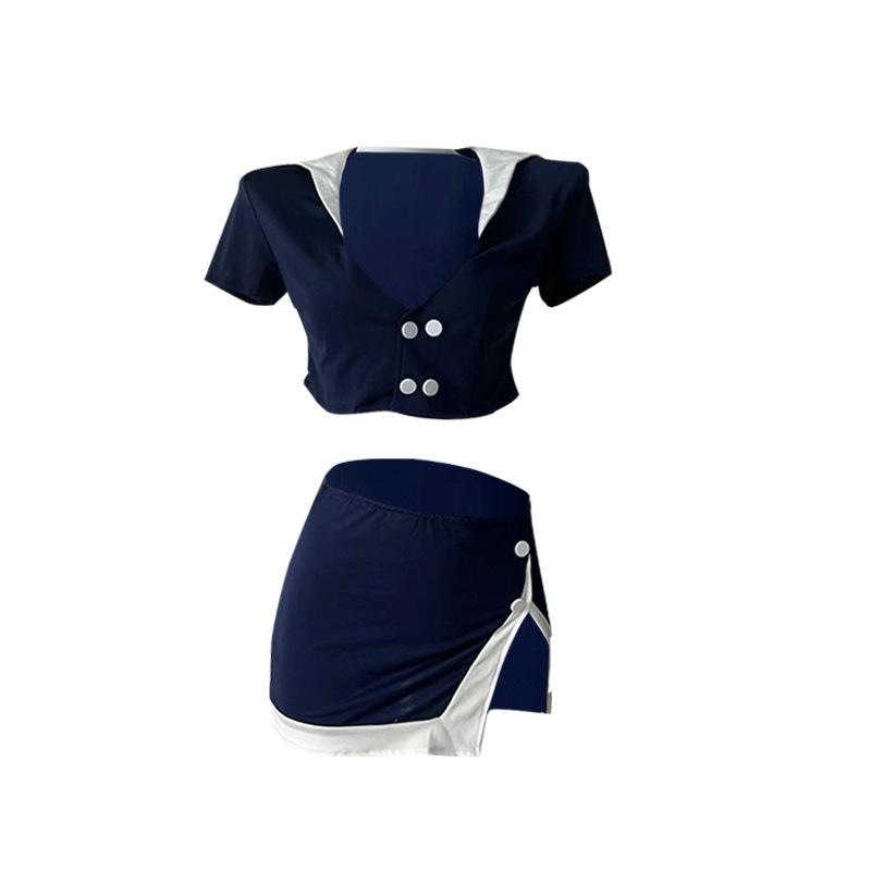 Sexy Bed Sense Robe Pajamas Hot Stewardess Uniform Seduction Women Night Fun Lingerie Passion