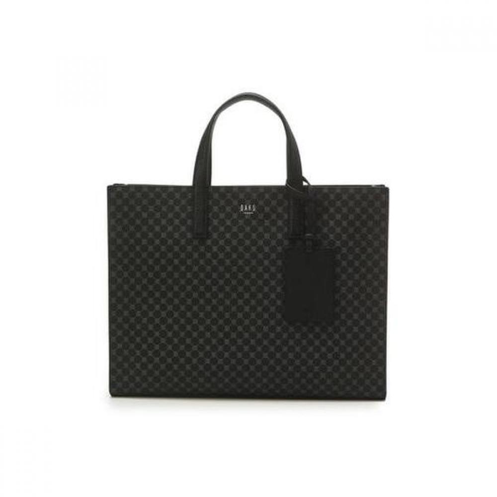 Daks Black Leather Tote Bag With Logo Pattern Dbba2e601bk