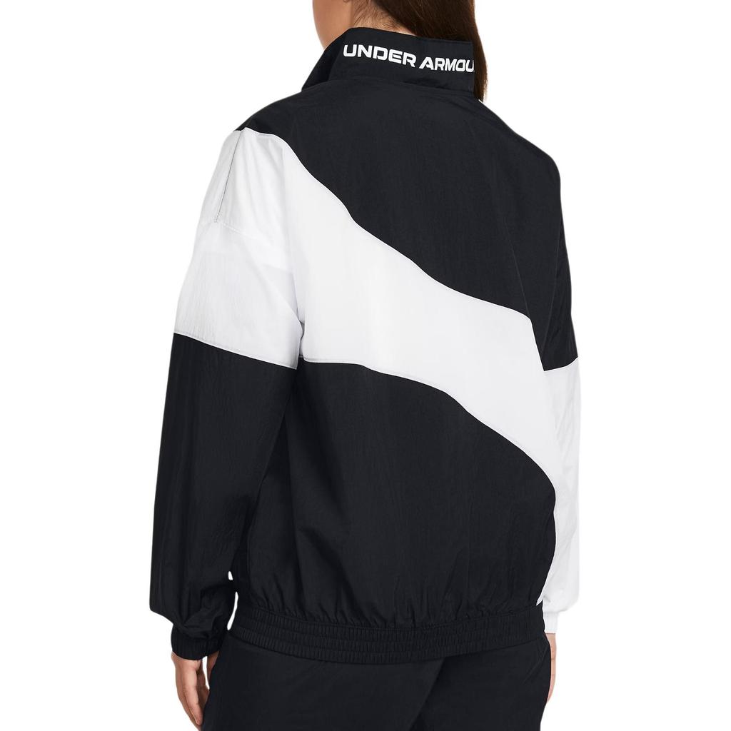 Under Armour Legacy Crinkle Jacket With Loose Lapel And Zipper Women Jacket Black White 1382762-001