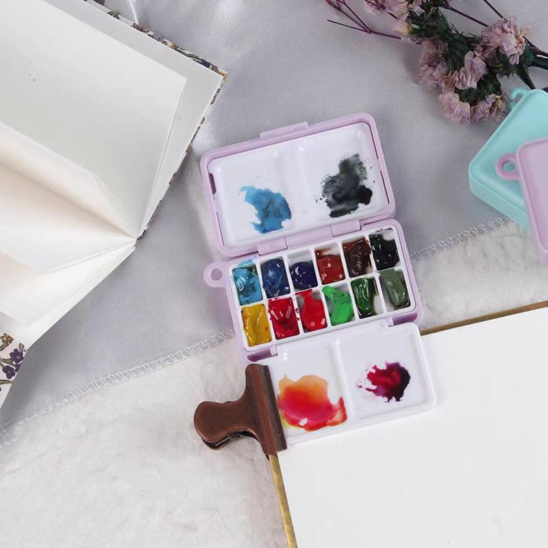 Portable Travel Watercolor Plastic 12/24 Grids Painting Box With Palette Half Pan Mini Paint Storage Case For Art Supplies