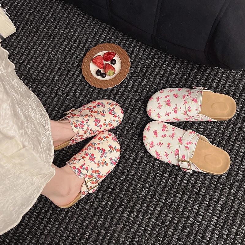 Women's Printed Slippers Medical Clogs Non-slip Doctors Nurses Ultralight Surgical Shoes Comfortable Flower Baotou Flat Sandals
