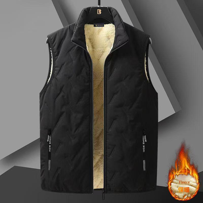 Men's Autumn Winter Lamb Velvet Warm Down Vest Youth Plus Size Zipper Warm Jacket