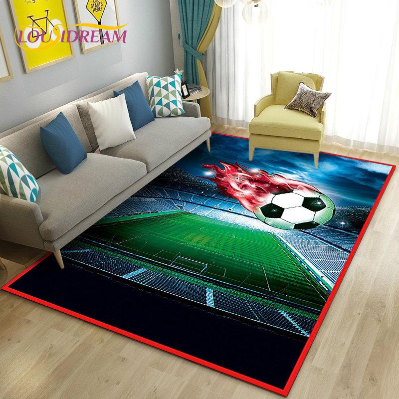 כדורגל כדורגל תלת מימד שטיח אזור ספורט, שטיח לסלון ספת חדר שינה שטיח לדלת קישוט מטבח, משחק לילדים מחצלת רצפה מונעת החלקה
