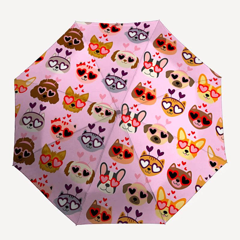 

1pc Heart-Eyed Pets Pattern Auto-Fold Umbrella with One-Touch Open/Close - 8 Reinforced Ribs for Windproof Stability, yy251118210