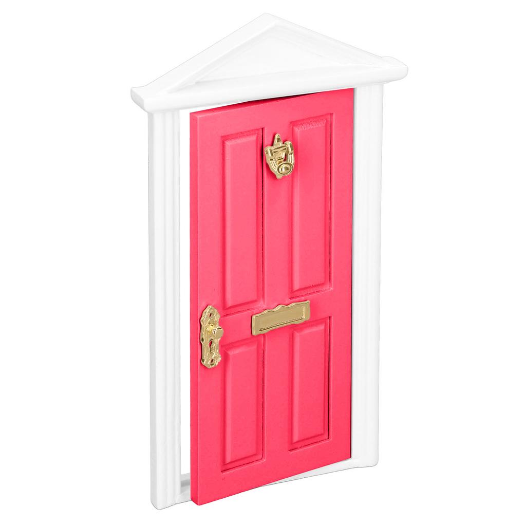 Mini Wooden Door Bright Color Vivid Details Smoother Edge Dollhouse Miniature Fairy Door for 1:12 Doll House GiftsRose Red